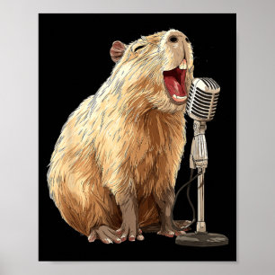 Treflig Kapybara med mikrofon för Karaoke och Sång Poster