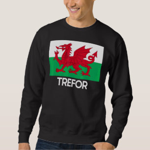 Trefor Wales Welsh Flagga Baner Y Ddraig Goch Lång Ärmad Tröja
