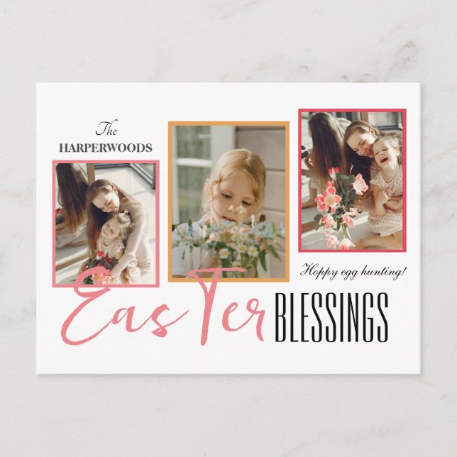 trefoto för Glad påsk-familjen för elegant-skript Helg Vykort (Framsida)