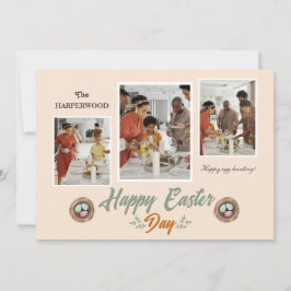 trefoto för Glad påsk-familjen för elegant-skript Julkort