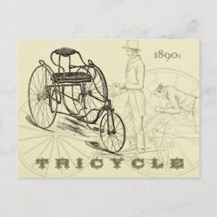 Trehjuling för tidigt 1890-talet vykort