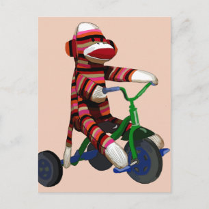 trehjuling sock monkey vykort