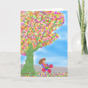 Trehjuling under Magic Träd Greeting Card Kort