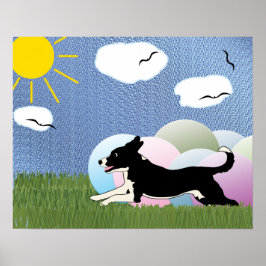 Treibball - Tecknad Lycklig Hund och Bollar v4 Poster