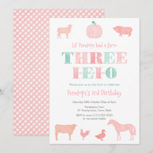 TREIEIO Rosa Pumpkin 3rd Birthday Party Inbjudningar