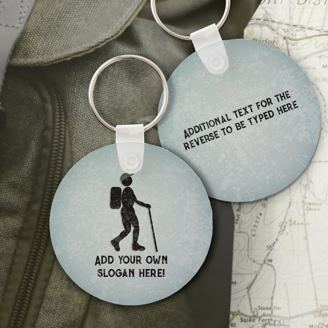 Trek och Hike Thmet Walking Guy, din egen text om Nyckelring (Skapare uppladdad)