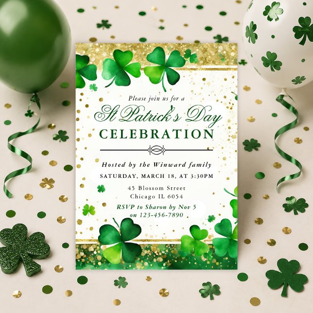 Trekoblads- och guldglitteraccent St. Patrick's Da Inbjudningar (Skapare uppladdad)