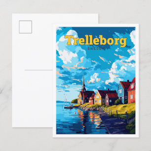 Trelleborg Sverige Travel Art Vintage Illustration Vykort