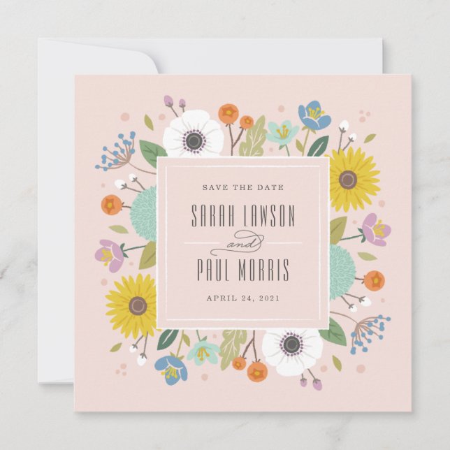 Trellis Flower Frame Save the Date - Rosa Spara Datumet (Framsida)