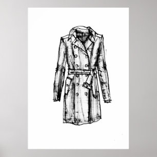 Trench Jacka Bläck Sketch Poster
