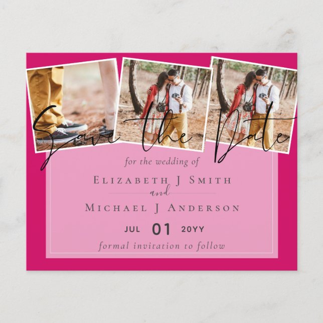 Trend Bröllop Färg Rosa BUDGET Sparar datumet (Framsida)