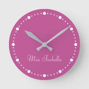 Trend Färg Berry Rosa White Dots Namn Round Clock Rund Klocka
