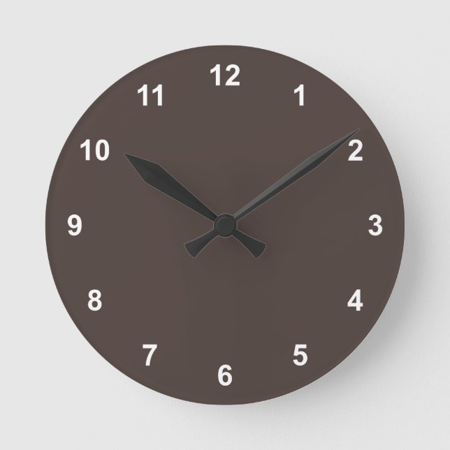 Trend Färg Coffee Brown Round Clock med siffror Rund Klocka (Framsida)
