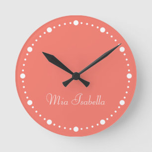 Trend Färg Coral Sunset & White Dots Round Clock Rund Klocka
