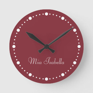 Trend Färg Crimson Red White Dots Round Clock Cloc Rund Klocka
