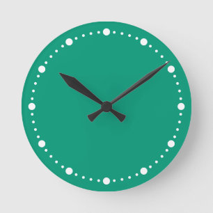 Trend Färg - Jade Grönt & White Dots Round Clock Rund Klocka