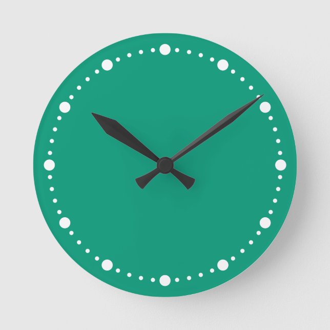 Trend Färg - Jade Grönt & White Dots Round Clock Rund Klocka (Framsida)