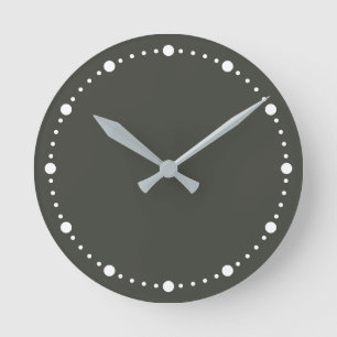 Trend Färg Mörk Forest Grått White Dot Round Clock Rund Klocka
