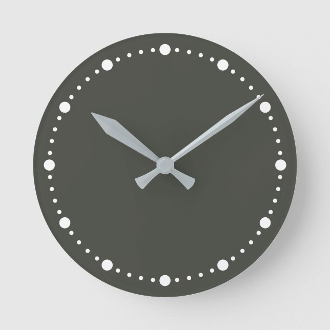 Trend Färg Mörk Forest Grått White Dot Round Clock Rund Klocka (Framsida)