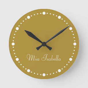 Trend Färg Sunny Olive White Dots Round Clock Cloc Rund Klocka