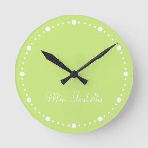 Trend Färg Vår Grönt White Dots Round Clock Clock Rund Klocka