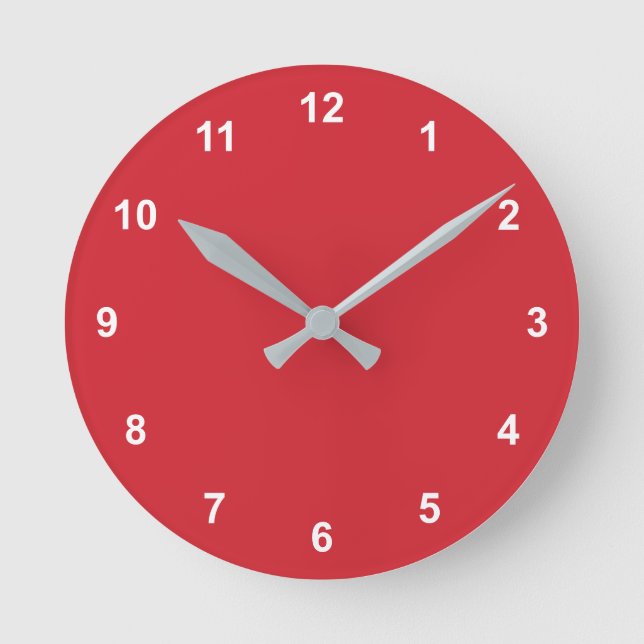 Trend Färg - Vibrant Red Round Clock med siffror Rund Klocka (Framsida)