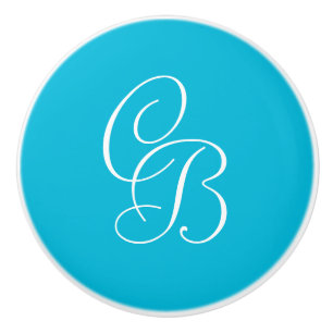 Trend Färg - Vivid Cyan Monogram Ceramic Knob Knopp