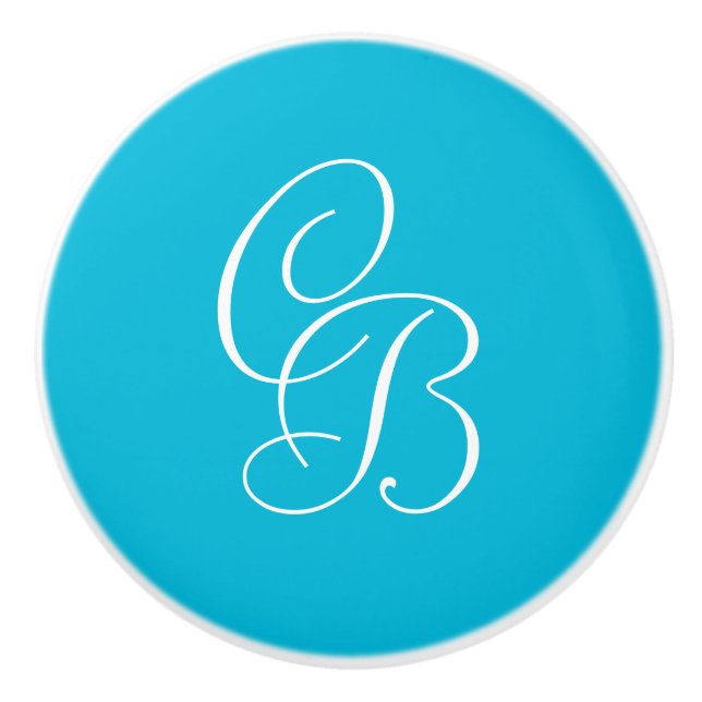 Trend Färg - Vivid Cyan Monogram Ceramic Knob Knopp (Framsidan)