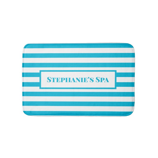 Trend Färg - Vivid Cyan Stripe Spa Bath Mat Badrumsmatta (Framsidan)