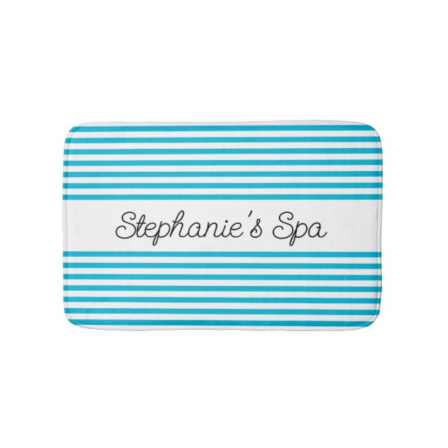 Trend Färg - Vivid Cyan Stripe Spa Bath Mat Badrumsmatta (Framsidan)