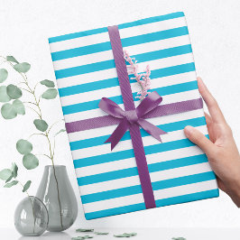 Trend Färg - Vivid Cyan Stripe Wrapped Papper Presentpapper