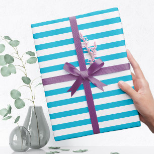 Trend Färg - Vivid Cyan Stripe Wrapped Papper Presentpapper