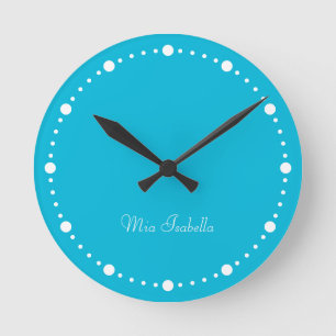 Trend Färg - Vivid Cyan White Dots Round Clock Rund Klocka