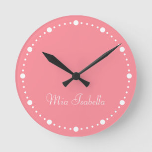 Trend Färg Watermelon Rosa White Dots Round Clock Rund Klocka