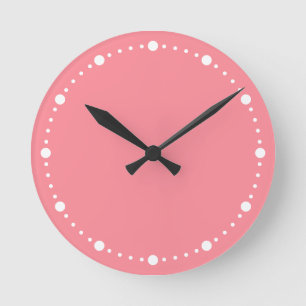 Trend Färg Watermelon Rosa White Dots Round Clock Rund Klocka