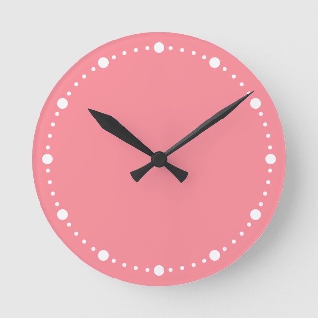 Trend Färg Watermelon Rosa White Dots Round Clock Rund Klocka (Framsida)