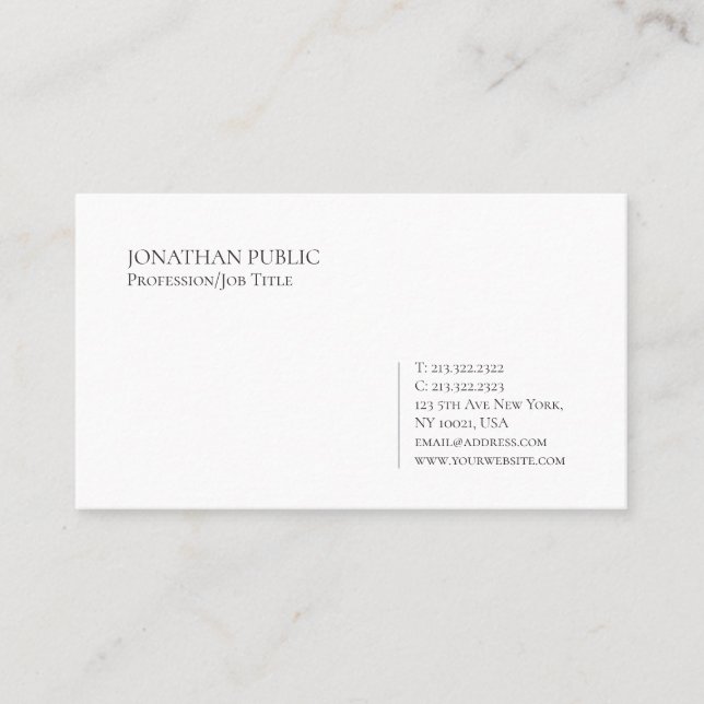 Trend Modern Elegant Minimalist White Plain Visitkort (Framsida)