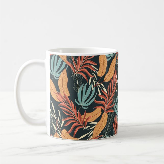 Trend seamless tropical mönster with bright gult kaffemugg (Vänster)