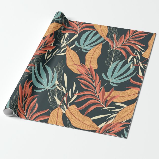 Trend seamless tropical mönster with bright gult presentpapper (Utrullad)
