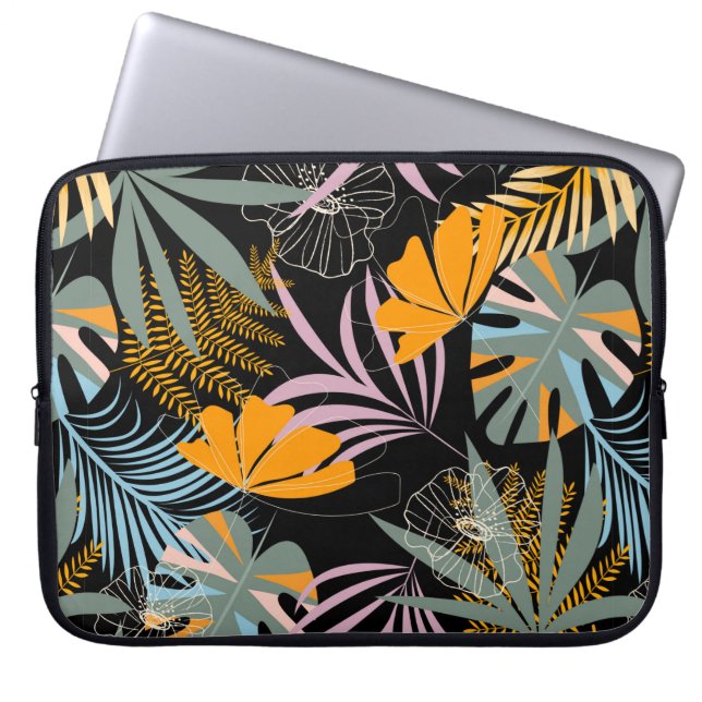 Trend seamless tropical mönster with bright lövs laptop fodral (Framsidan)
