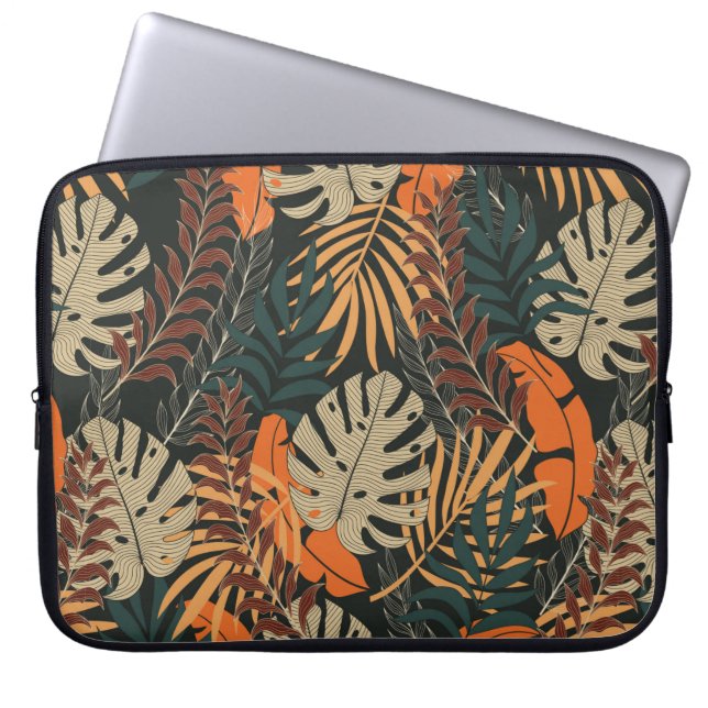 Trend seamless tropical mönster with bright orange laptop fodral (Framsidan)