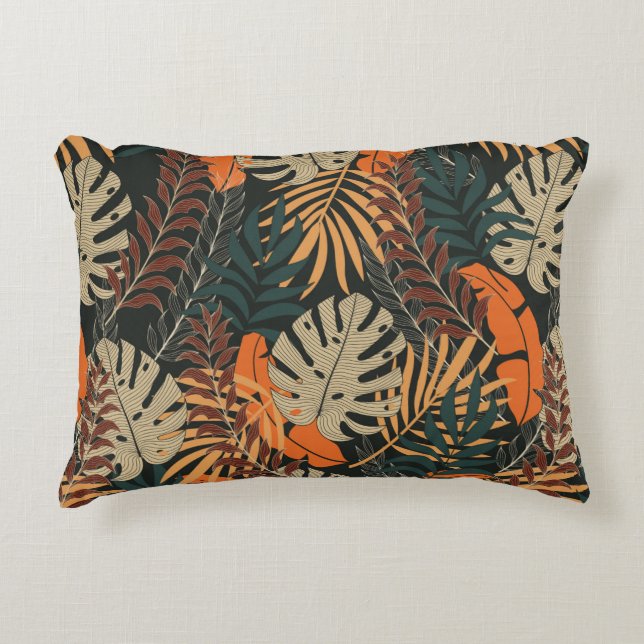 Trend seamless tropical mönster with bright orange prydnadskudde (Framsidan)