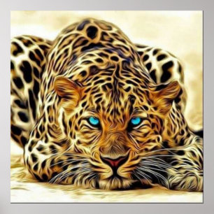 Trendande Leopard Blå Ögon Affisch
