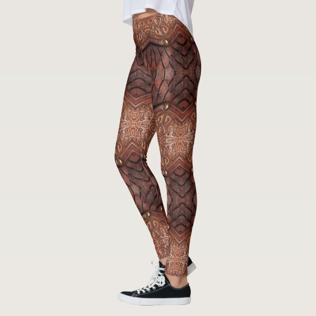 Trendande Viking Armor Vest brun Abstrakt Leggings (Vänster)