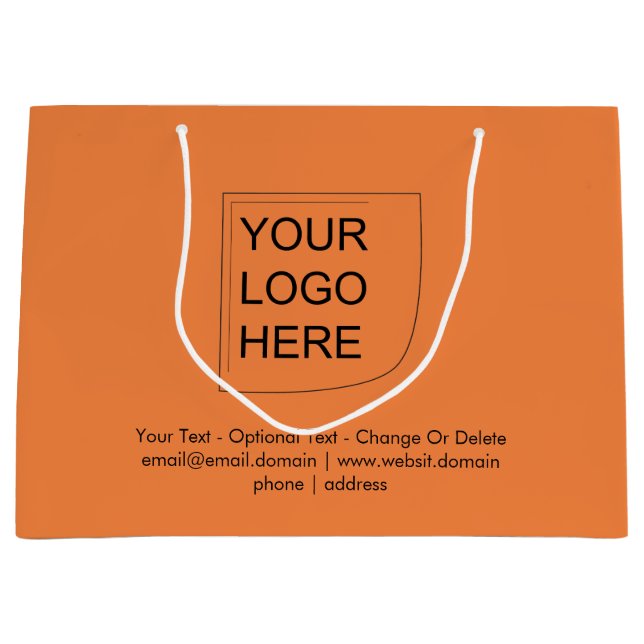Trendfärg - Färsk Tangerin Stor Logotyp Presentpås (Framsidan)