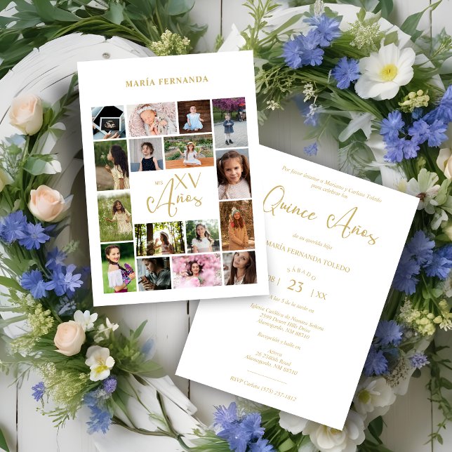 Trendig 16 Photos Collage Timeline Life Mis XV Año (rendy Collage 15 Años 16 Photos Spanish Quinceañera Timeline Life Invitations Cards.)