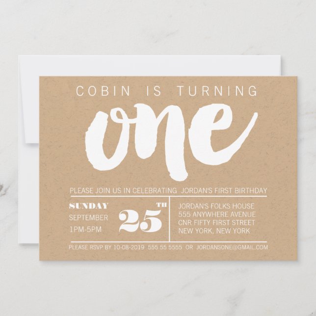 Trendig 1:a födelsedag nummer ett Anpassningsbar Inbjudningar (Framsida)