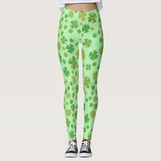 Trendig 2 Färg Grönt Shamrock Mönster Leggings (Framsida)