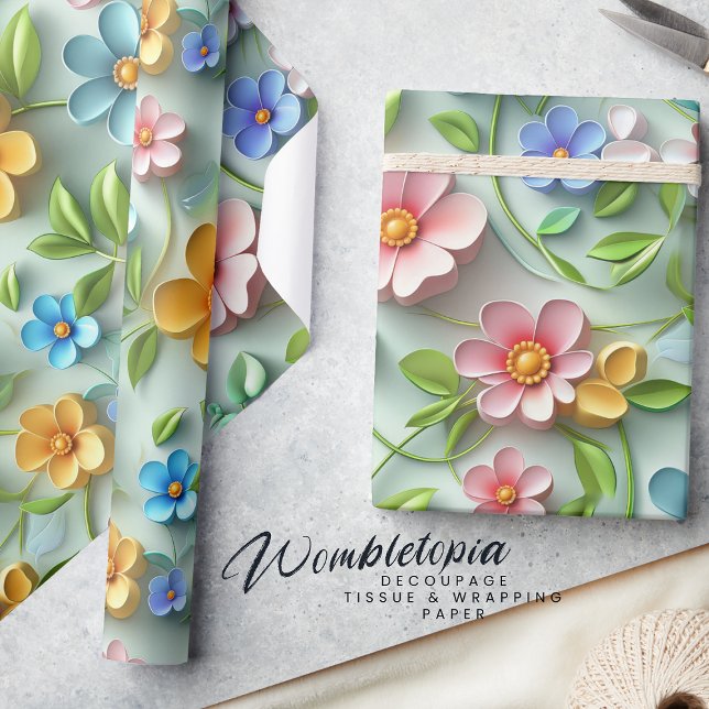Trendig 3D Blommigt Daises | Modern färggradig fli Presentpapper (Skapare uppladdad)