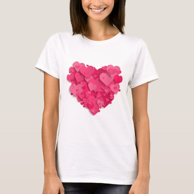 Trendig 3D Rosa Heart T-Shirt (Framsida)